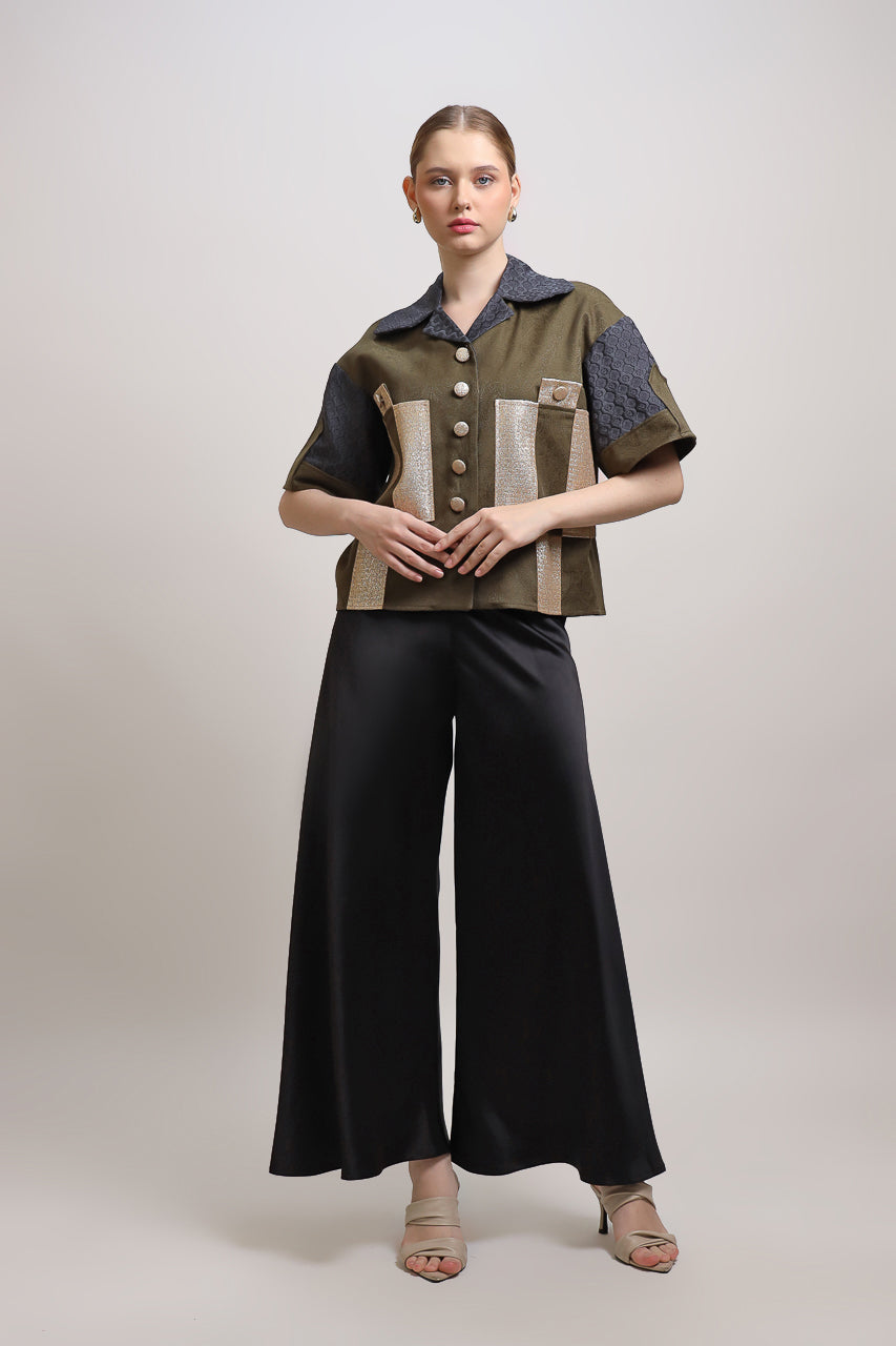 Bloom et Champs Golden Olive Shirt/Flare Saten Pants