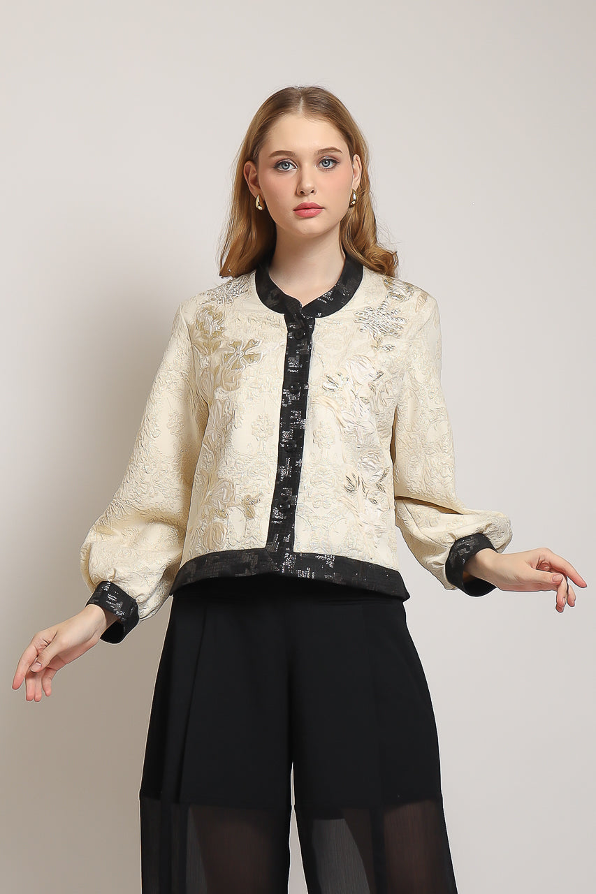Bloom et Champs Blazer Bamboo Jacquard Creme/ Celana Alena Saten
