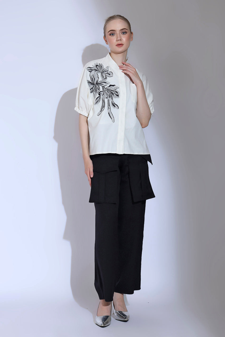 Bloom et Champs Kemeja Bordir Bunga Silver