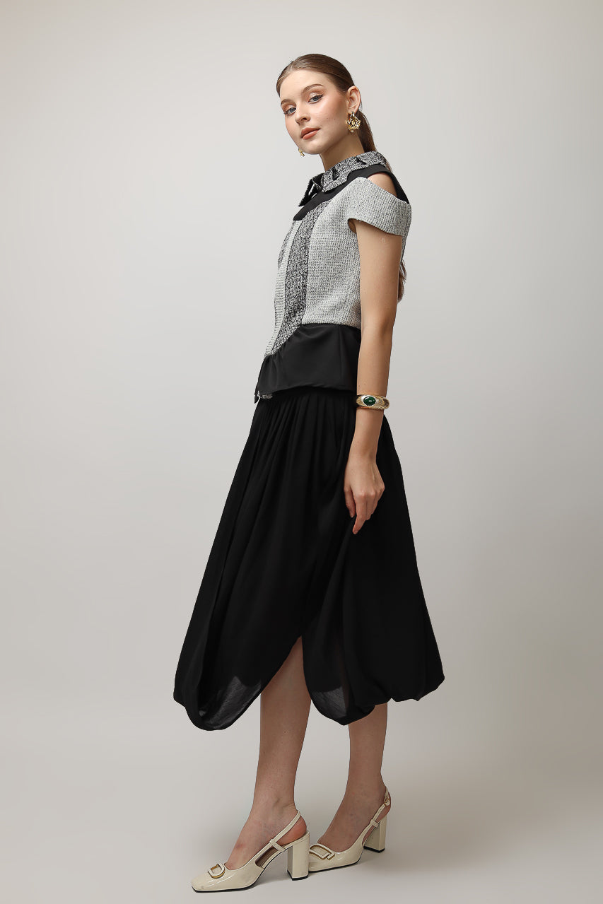 Bloom et Champs Tweed Monochrome Blouse/Chiffon Skirt