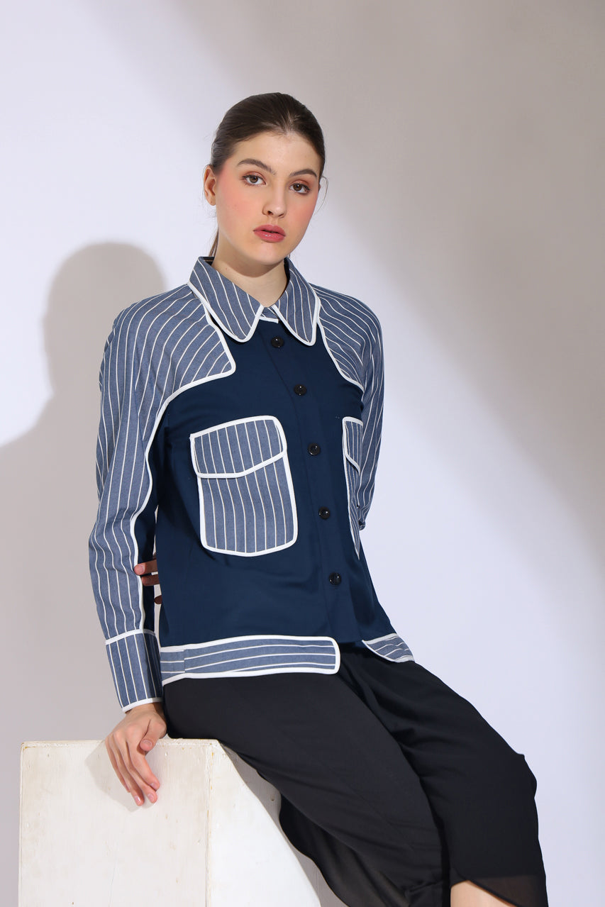 Bloom et Champs Kemeja Salur List Navy