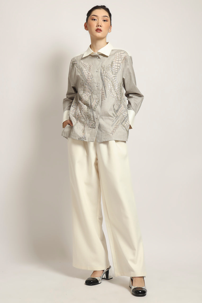 Bloom et Champs Grey Cotton Embellished Shirt