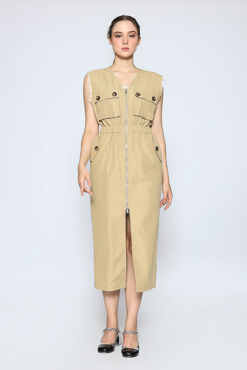 Bloom et Cotton Zipped Creme Dress