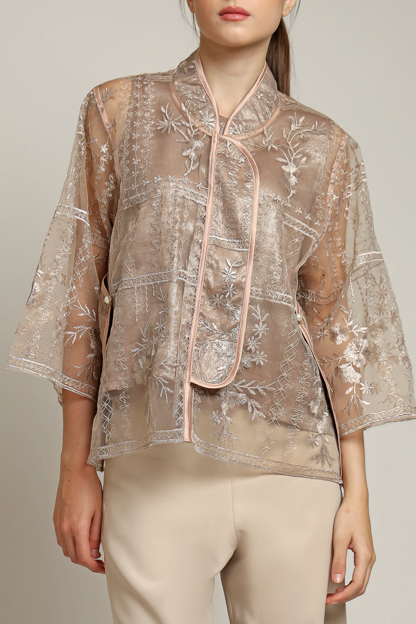 Bloom et Champs Organza Floral Checkered Top