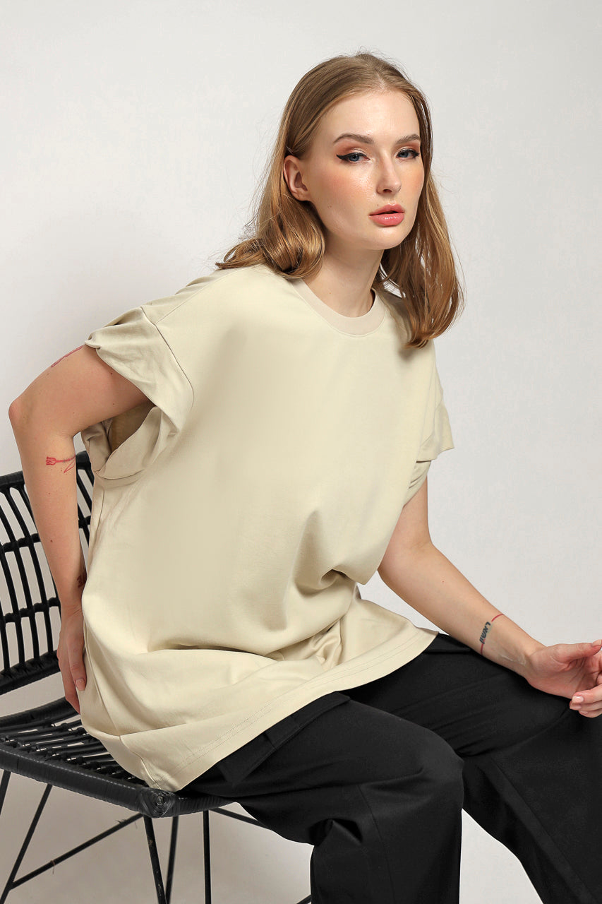 Bloom et Cotton Basic Tee in Creme and Black