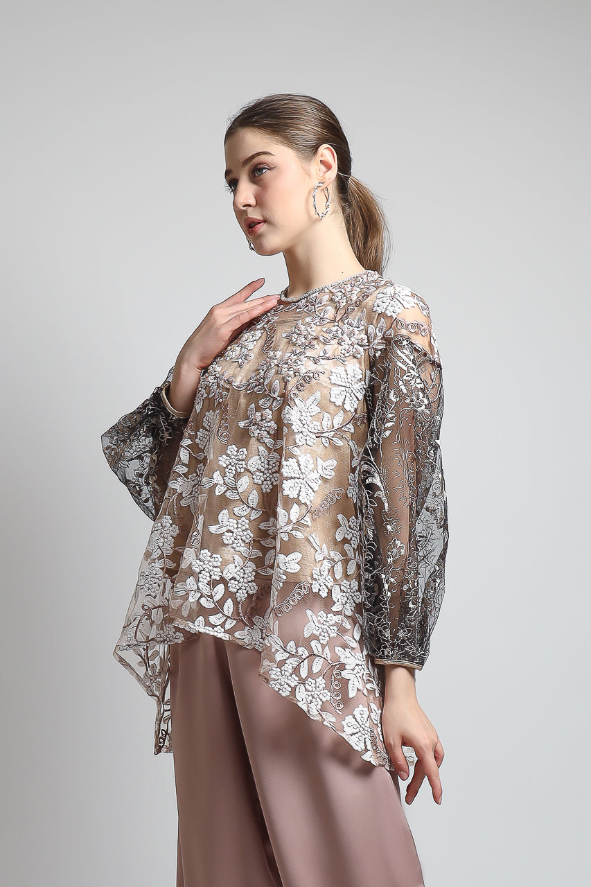 Bloom et Champs Top Maryam Beading/ Nude Elastic Saten Pants