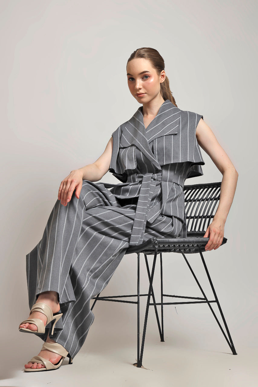 Bloom et Champs ACK Vest Stripe Grey/ Zest Pants in Stripe Grey