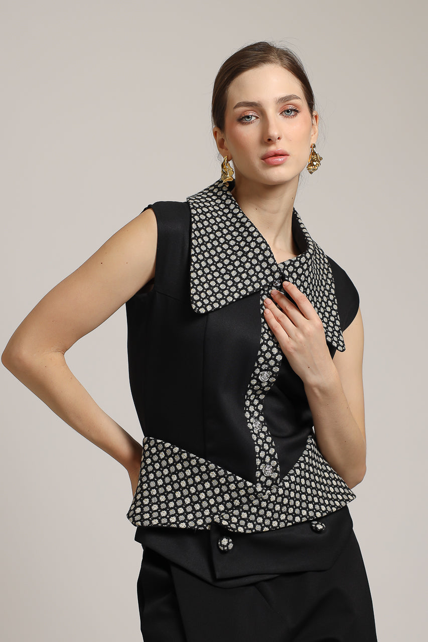 Bloom et Champs Polka Tweed Collar Blouse