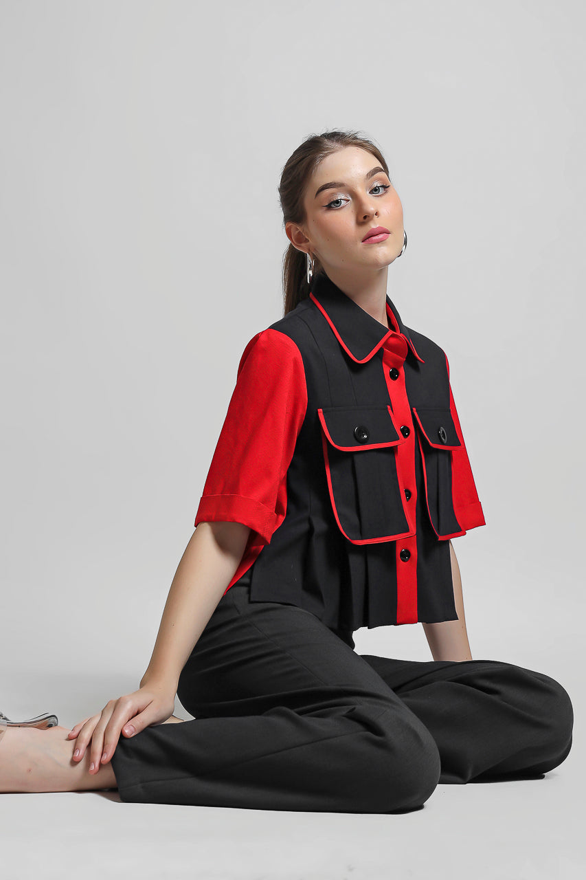 Bloom et Champs Kemeja Kantong Lipat Merah