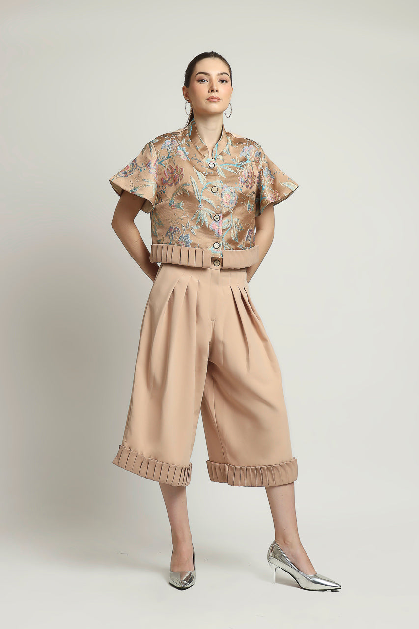 Bloom et Champs Set Jacquard Plicate Camel