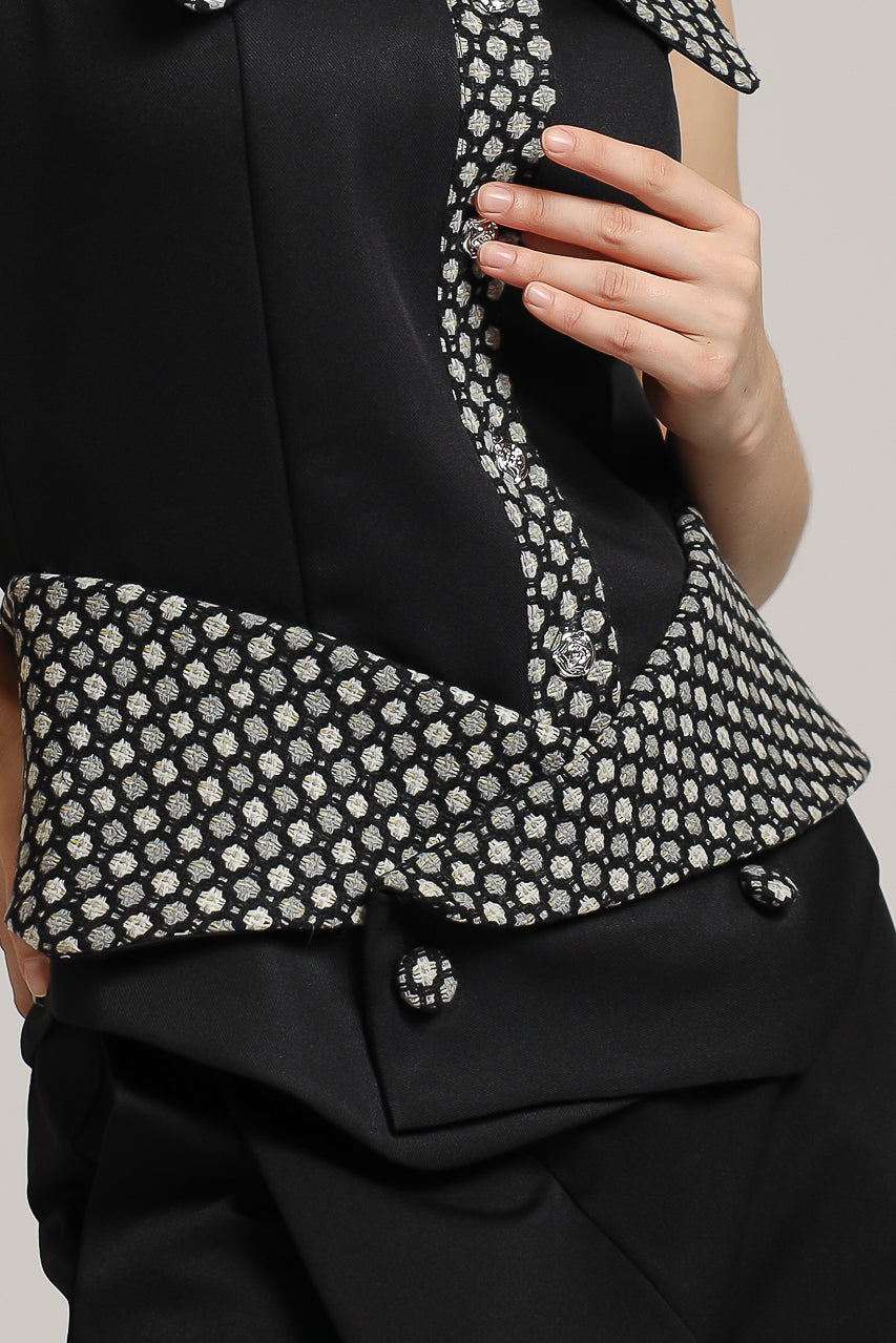 Bloom et Champs Polka Tweed Collar Blouse/Jogger Pants