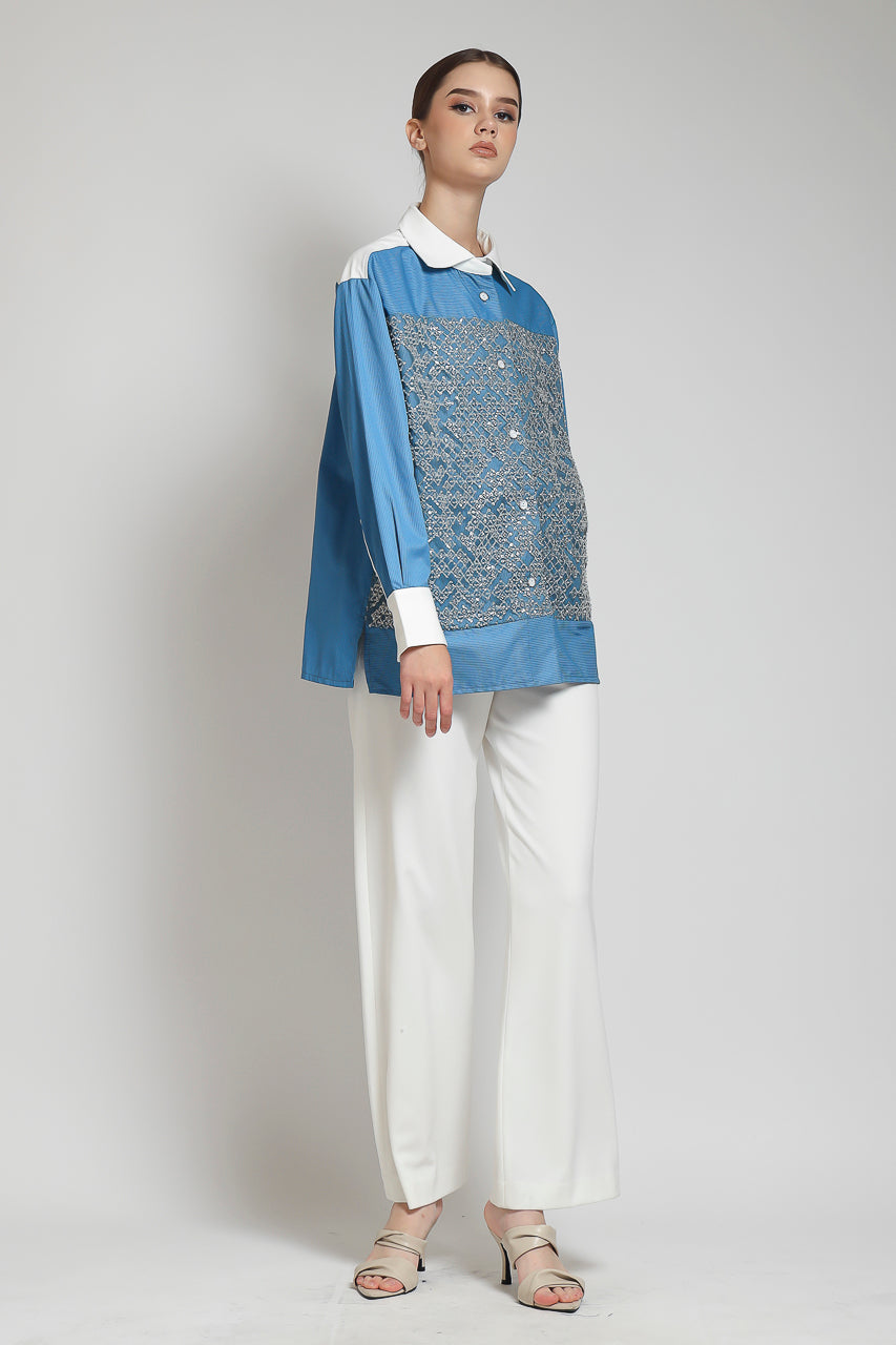 Bloom et Champs Kemeja Salur Biru Payet