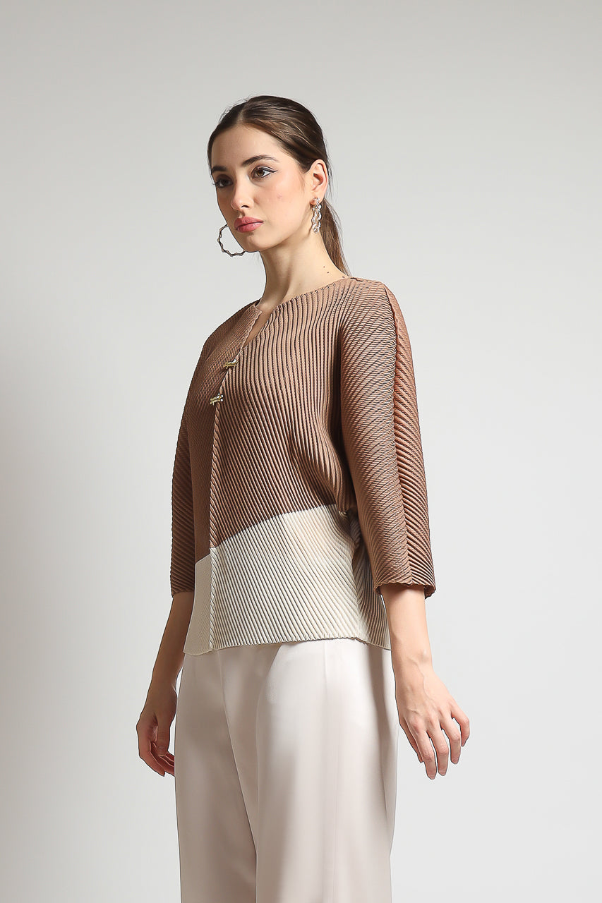 Bloom et Champs Duo Color Pleats Mocha/Off White