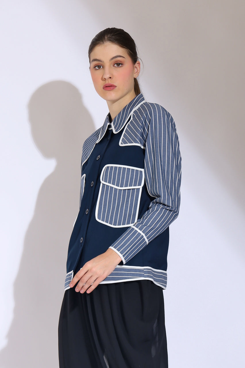 Bloom et Champs Kemeja Salur List Navy
