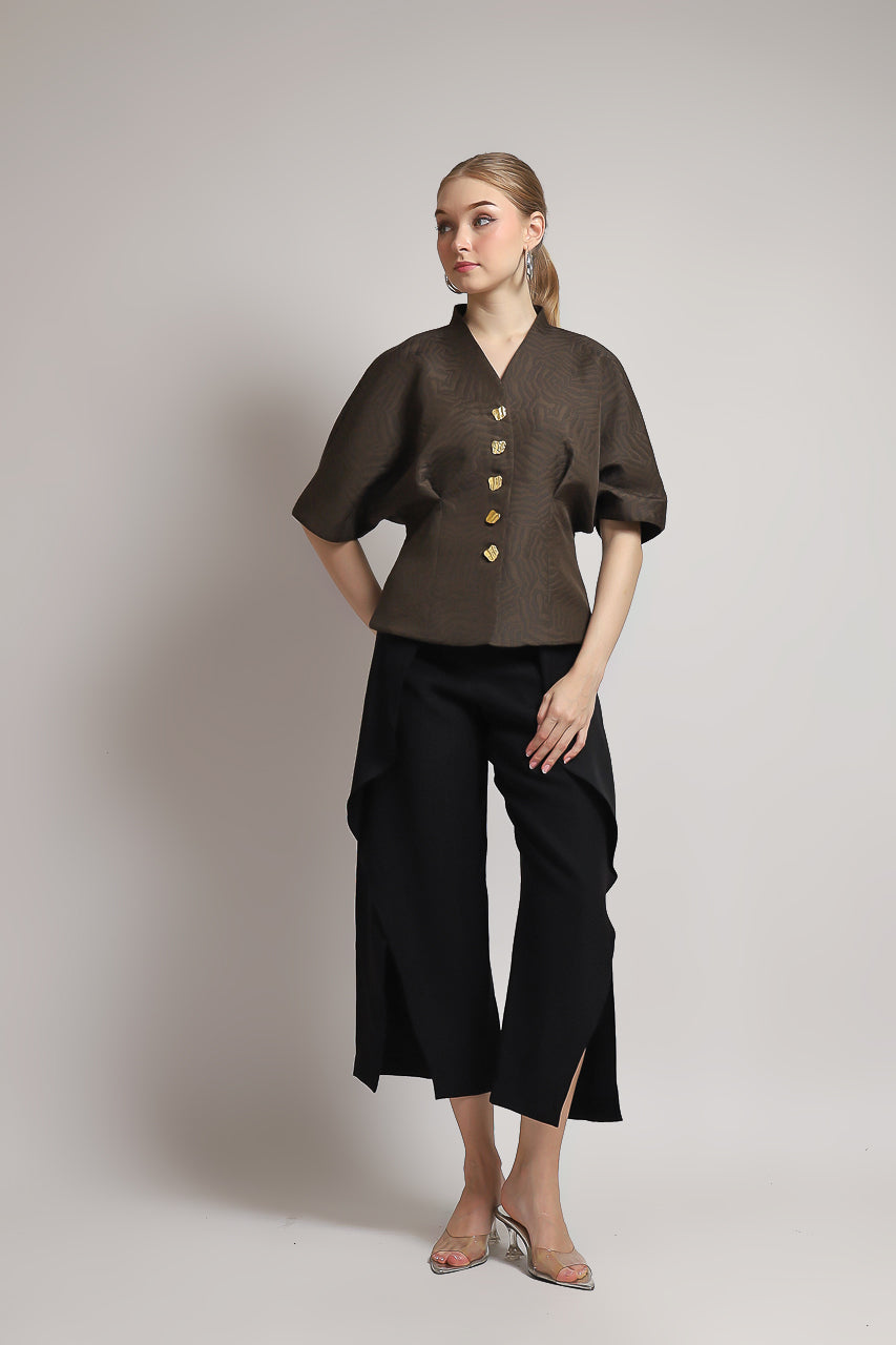 Bloom et Champs Caramel Blouse with Vintage Gold Buttons