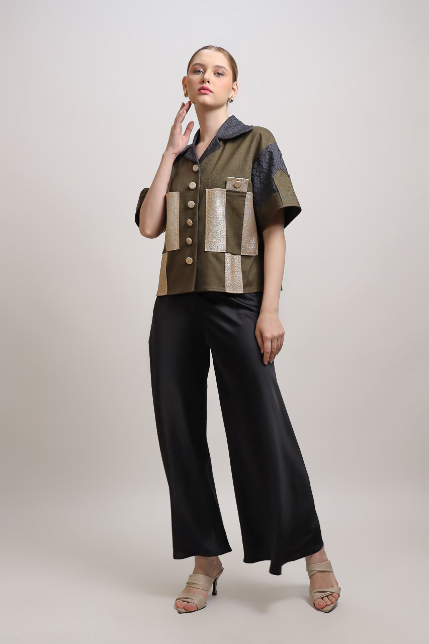Bloom et Champs Golden Olive Shirt/Flare Saten Pants