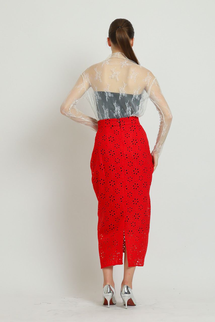 Bloom et Champs Rok Eyelet Linen Merah