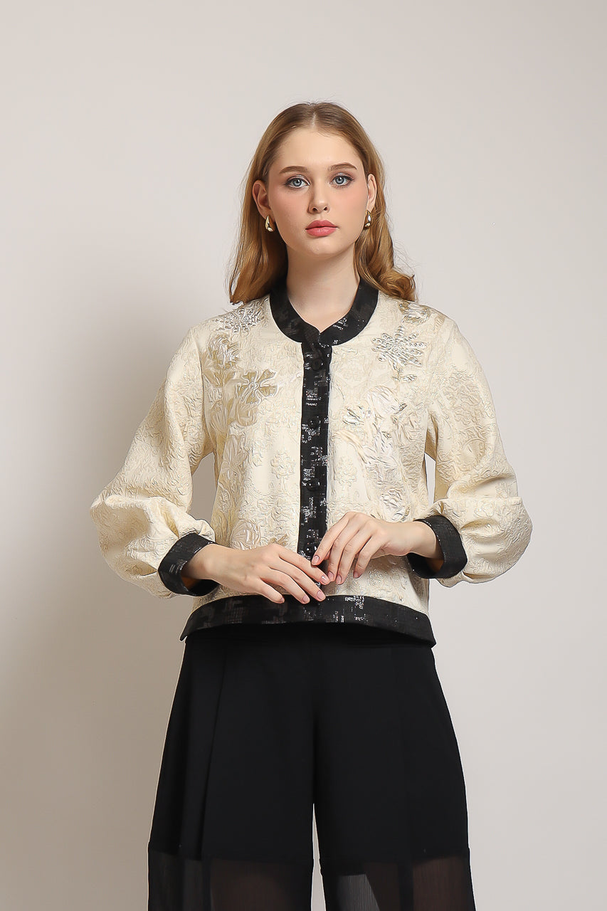 Bloom et Champs Blazer Bamboo Jacquard Creme/ Celana Alena Saten