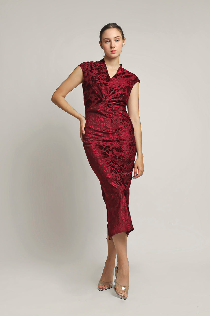 Bloom et Champs Dress Velvet Bordeaux