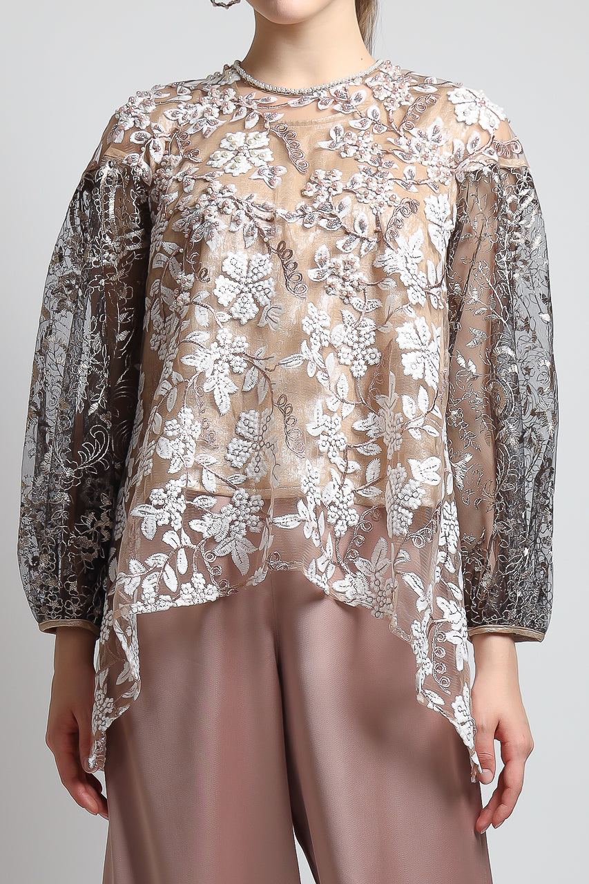 Bloom et Champs Top Maryam Beading/ Nude Elastic Saten Pants