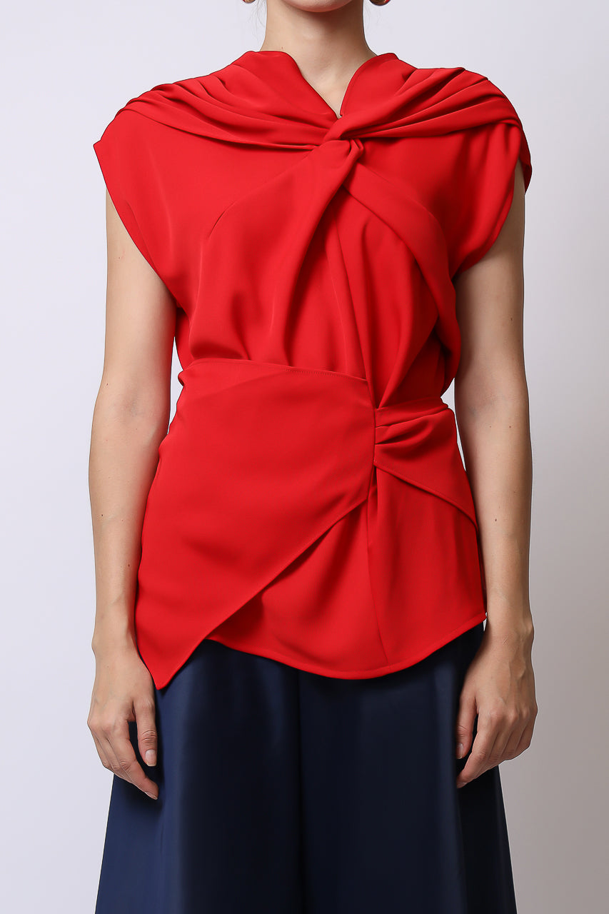 Bloom et Champs Top Knot Merah/Celana Saten Lebar Navy