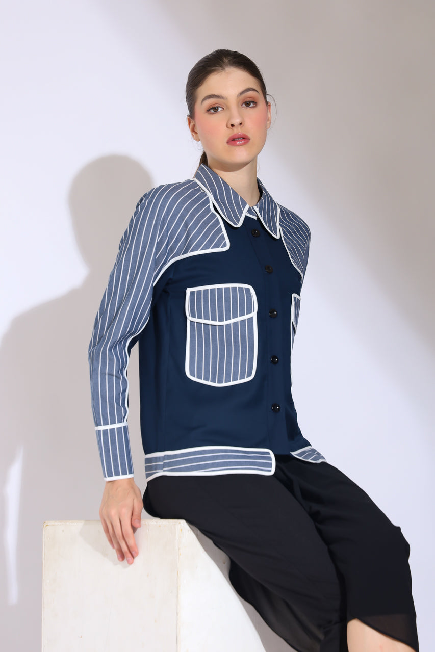Bloom et Champs Kemeja Salur List Navy