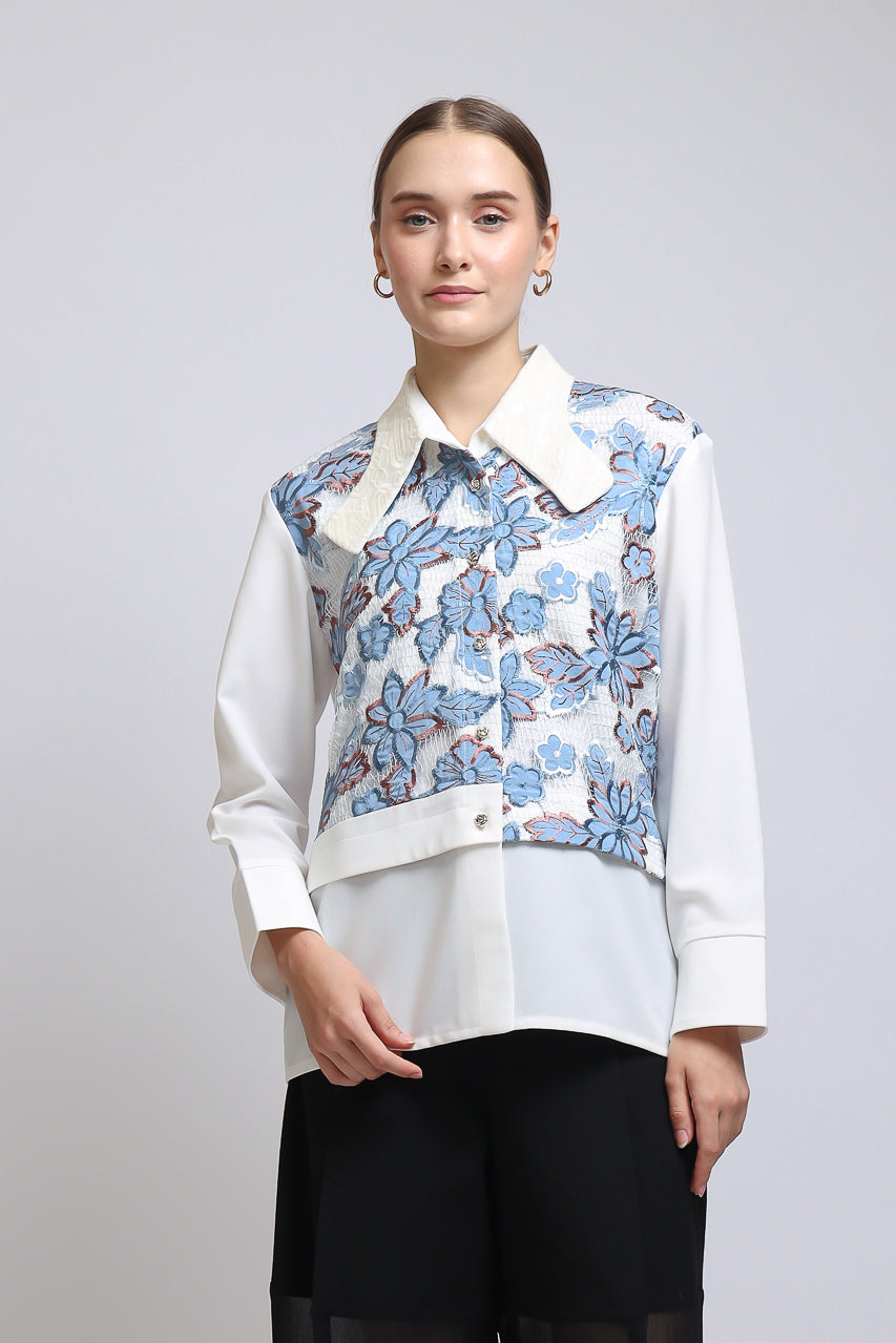 Bloom et Champs Kemeja Daun Biru/Celana Alena Chiffon