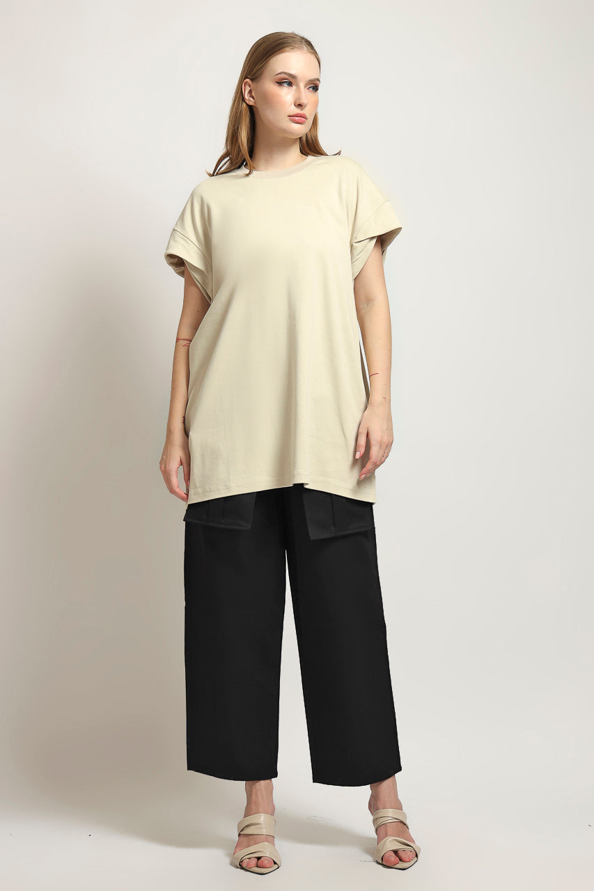 Bloom et Cotton Basic Tee in Creme and Black