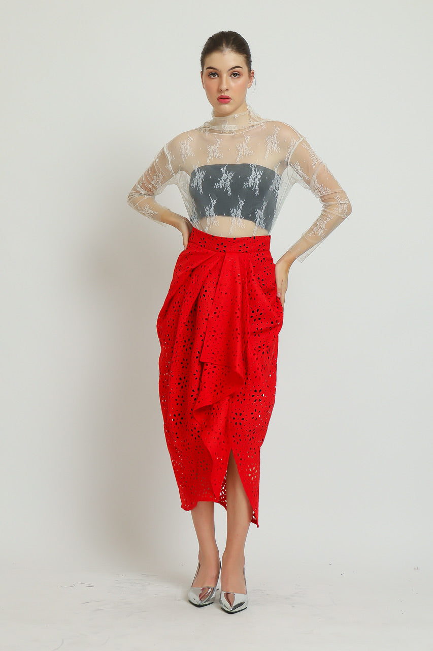 Bloom et Champs Rok Eyelet Linen Merah
