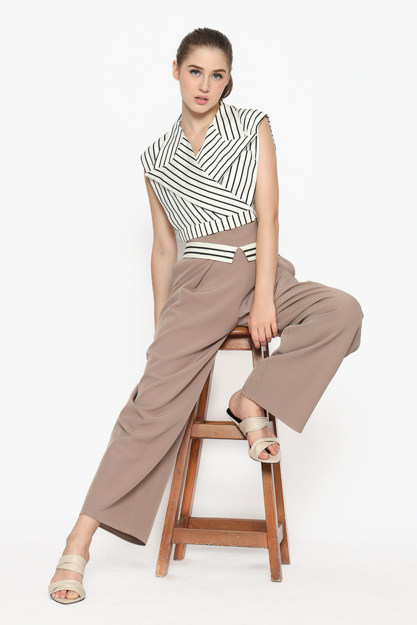 Bloom et Champs Vest Crop Salur/ Celana List Pinggang Mocha