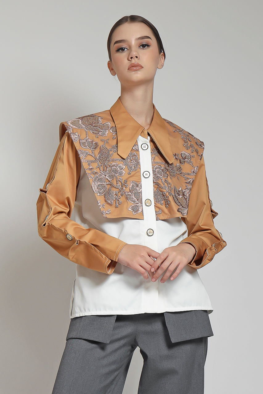 Bloom et Champs Kemeja Apron Payet Tangerine/ Celana DT Obi Abu