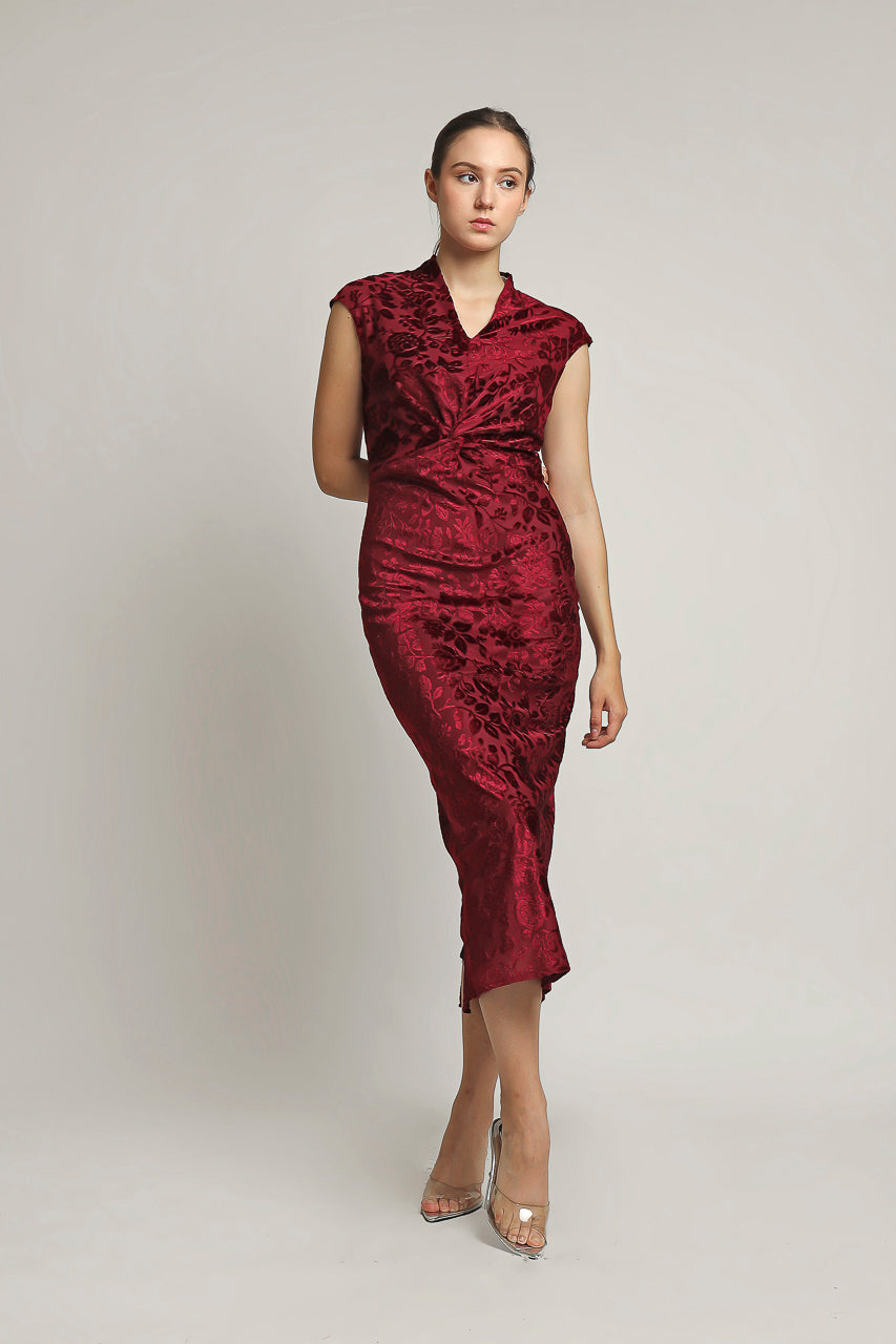 Bloom et Champs Dress Velvet Bordeaux