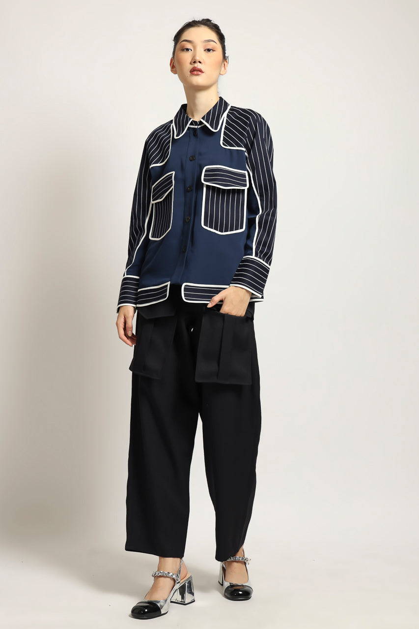 Bloom et Champs Kemeja Salur Navy