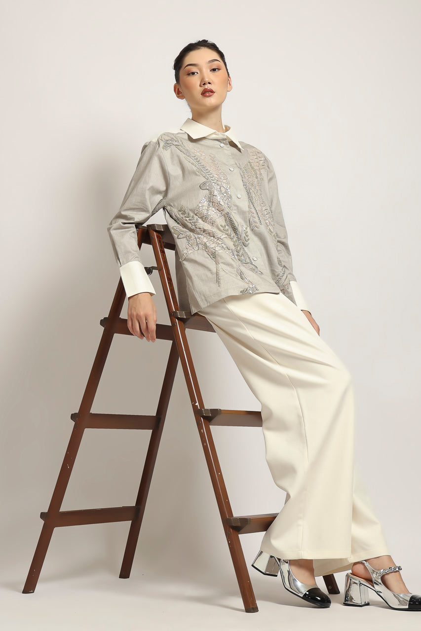 Bloom et Champs Grey Cotton Embellished Shirt