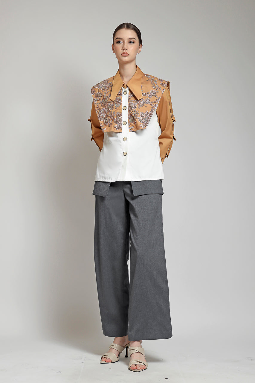 Bloom et Champs Kemeja Apron Payet Tangerine/ Celana DT Obi Abu