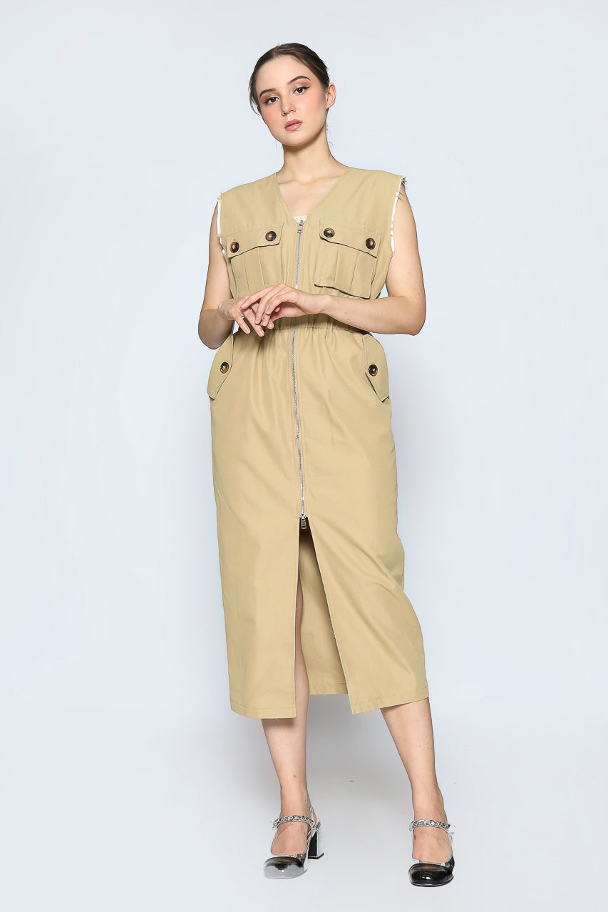 Bloom et Cotton Zipped Creme Dress