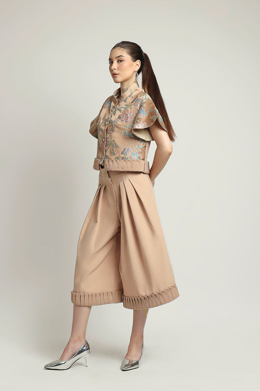 Bloom et Champs Set Jacquard Plicate Camel
