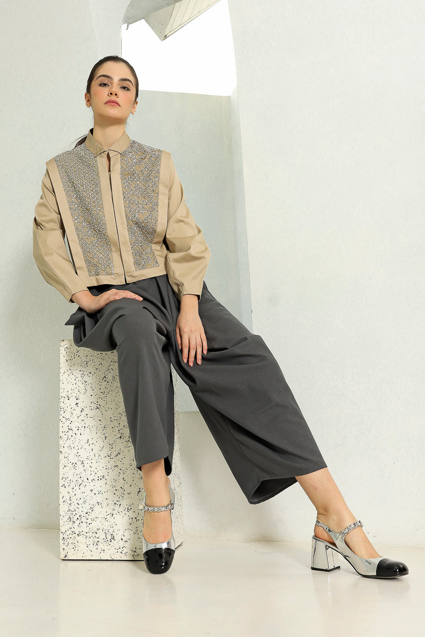 Bloom et Champs Kemeja Kotak Krem / Celana Kewer Abu