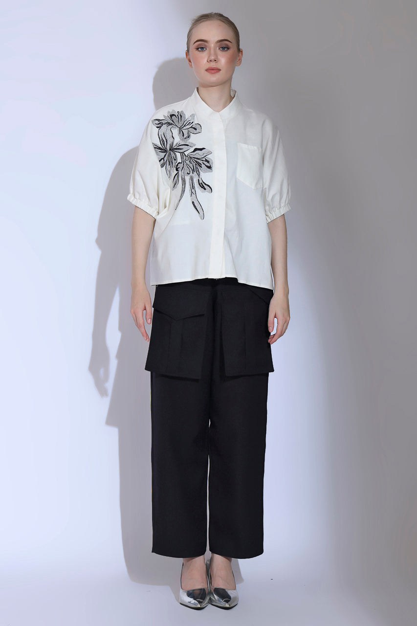 Bloom et Champs Kemeja Bordir Bunga Silver