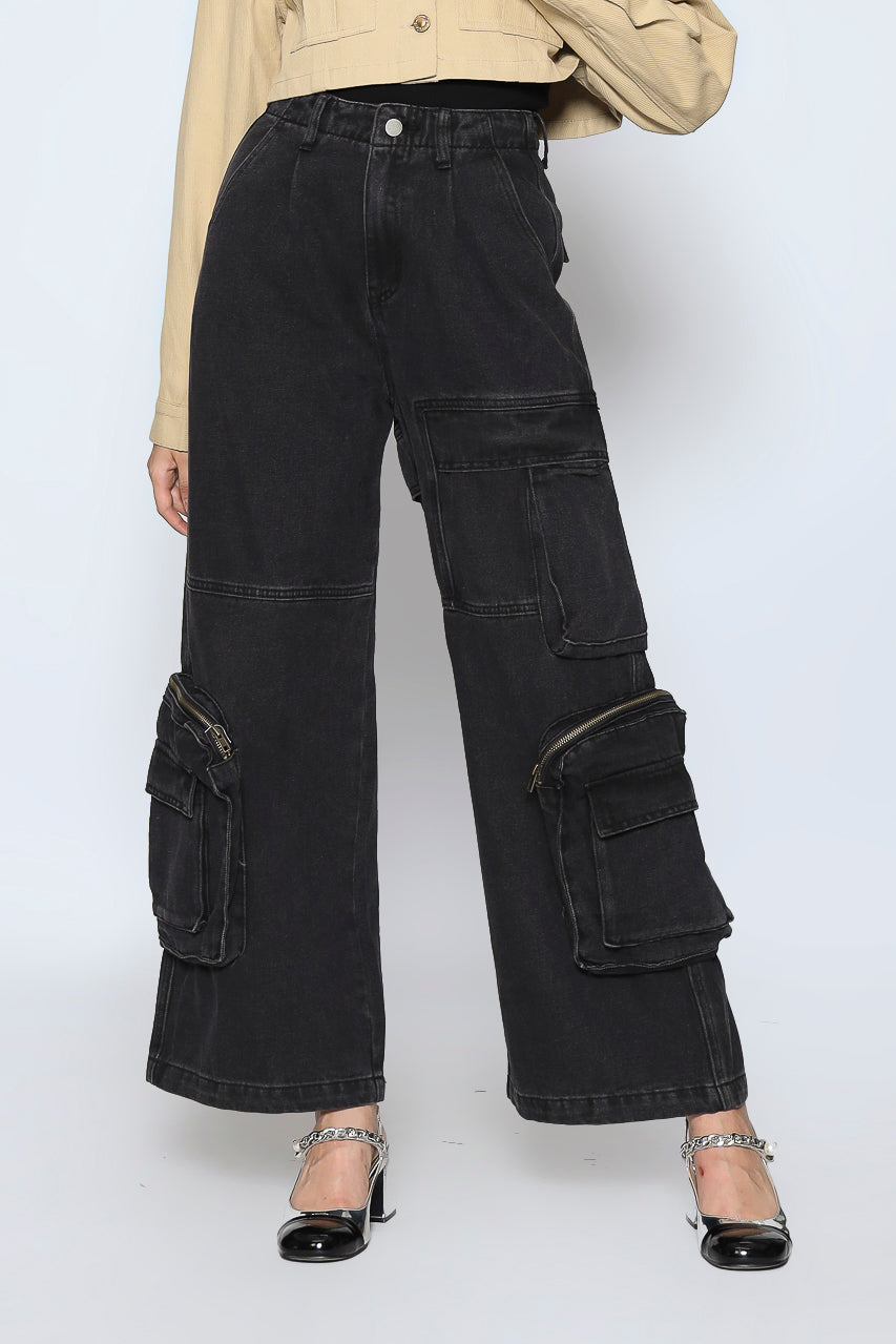Bloom et Champs Black Denim Cargo Pocket Pants