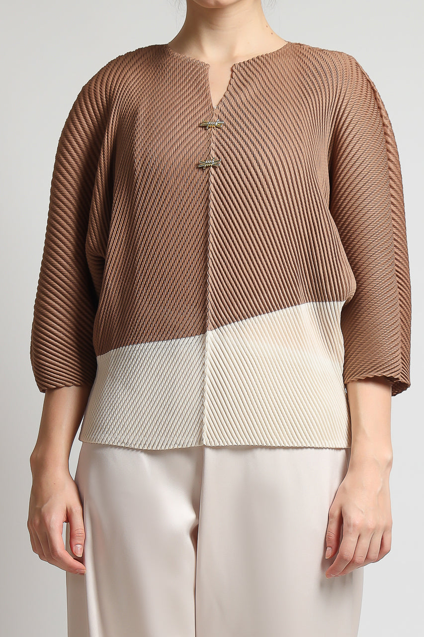 Bloom et Champs Duo Color Pleats Mocha/Off White