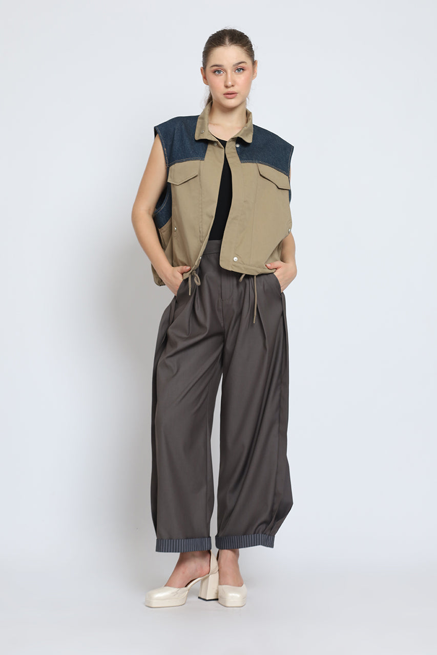Bloom et Cotton Sleeveless Block Denim Jacket