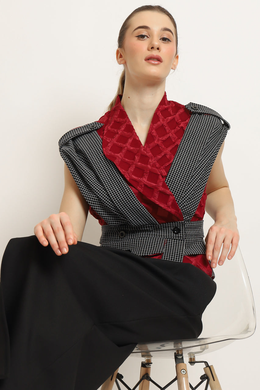 Bloom et Champs Set Top Embossed in Red