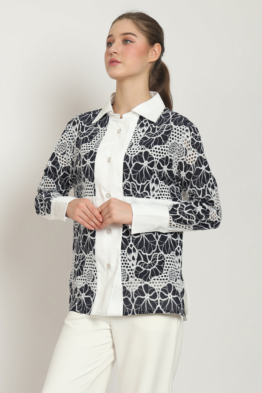 Bloom et Champs Kemeja Bordir Navy