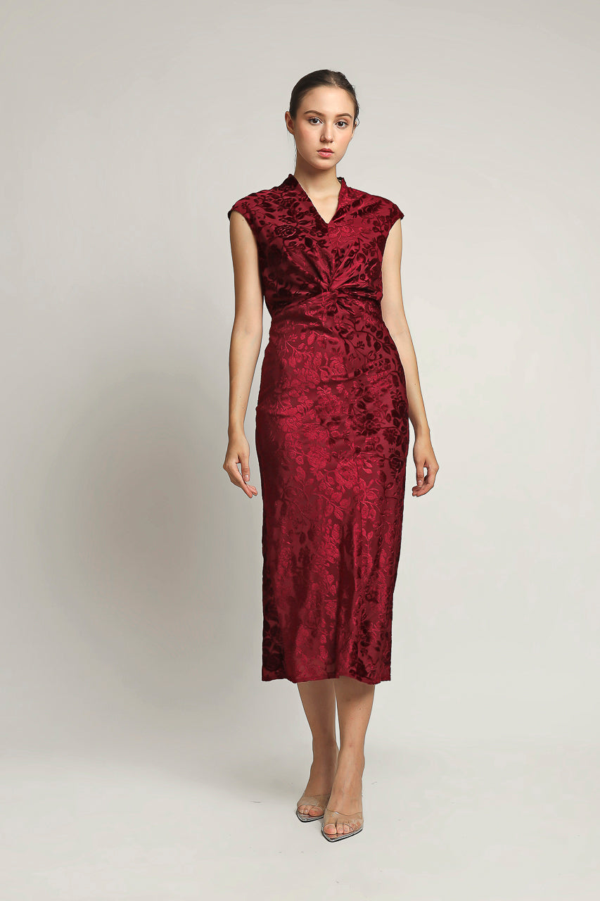 Bloom et Champs Dress Velvet Bordeaux