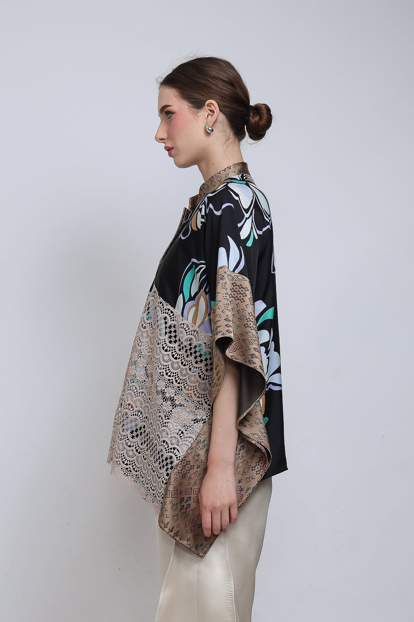 Bloom et Champs Top Lawar Brukat Kembang/Celana Doremi Krem