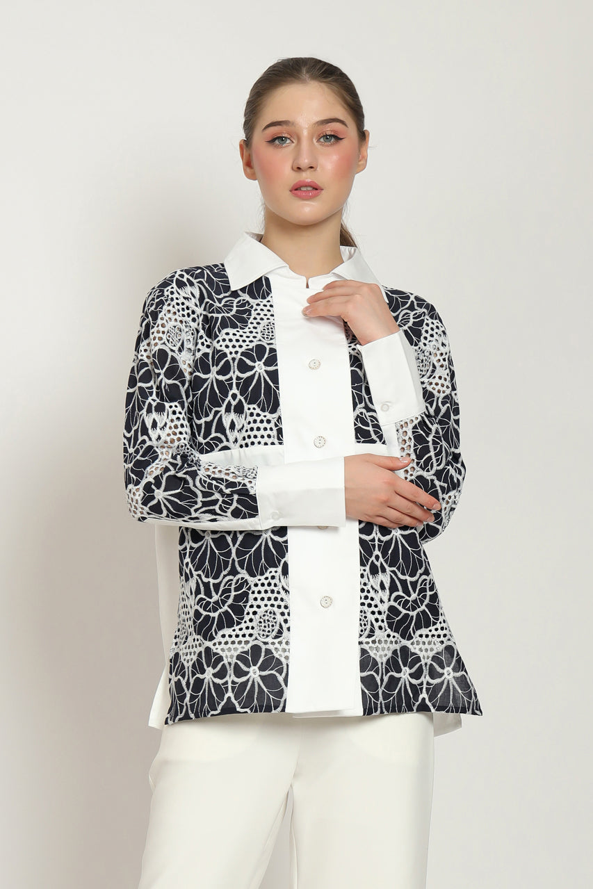 Bloom et Champs Kemeja Bordir Navy