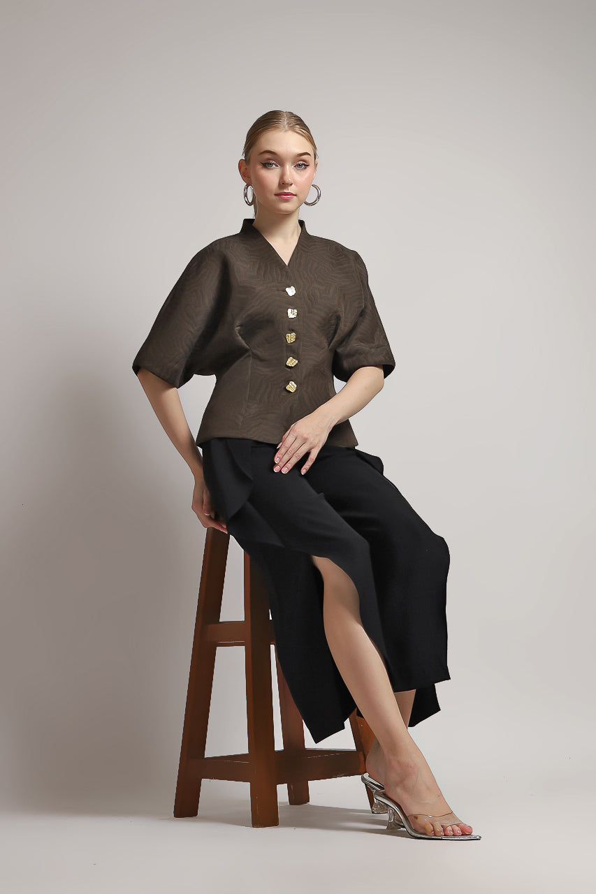 Bloom et Champs Caramel Blouse with Vintage Gold Buttons