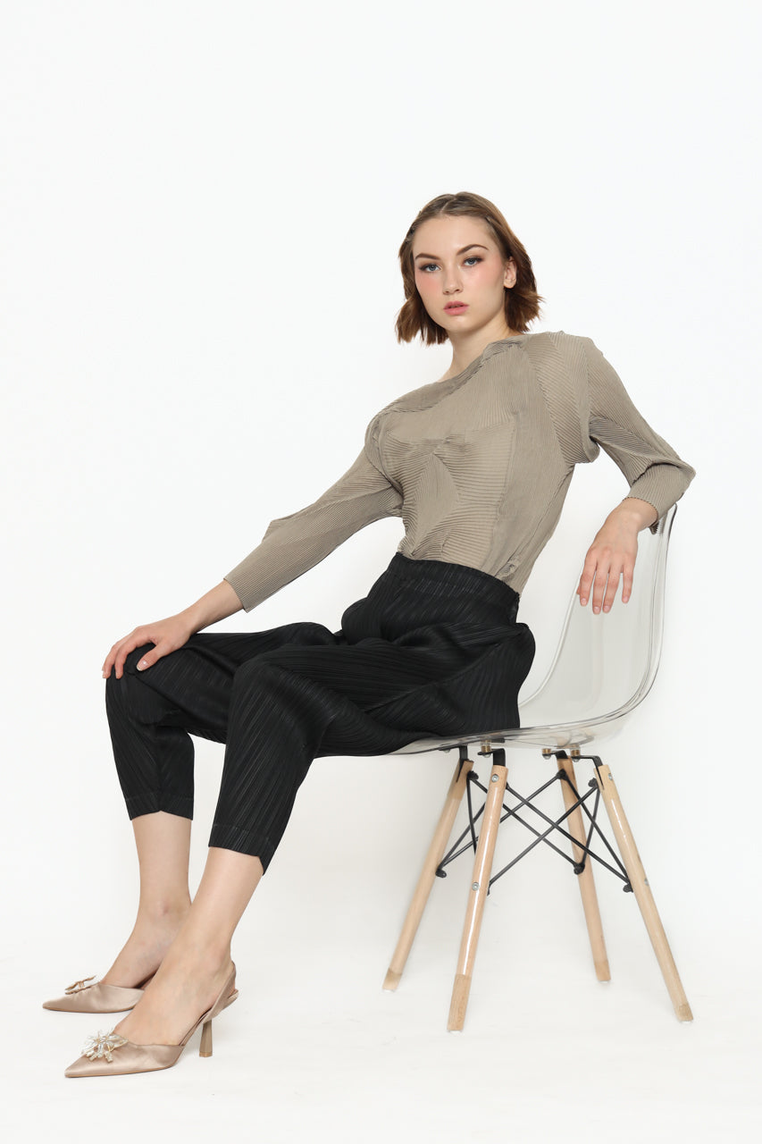 Bloom et Champs Crumpled Skin Tone Pleats Top/Parallel Pleats Pants