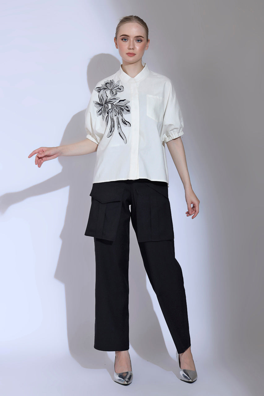 Bloom et Champs Kemeja Bordir Bunga Silver